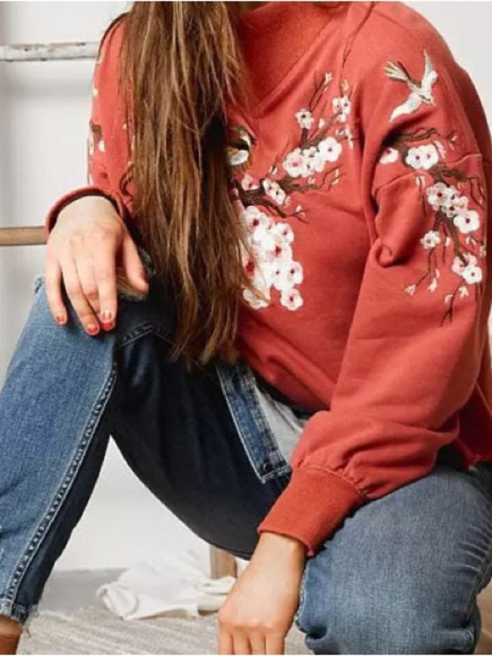 gimmicks by BKE Rust Floral Embroidered Sweatshirt